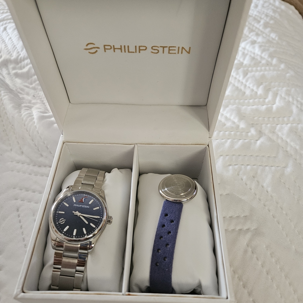 Philip Stein Men's Silver and Blue Watch Set